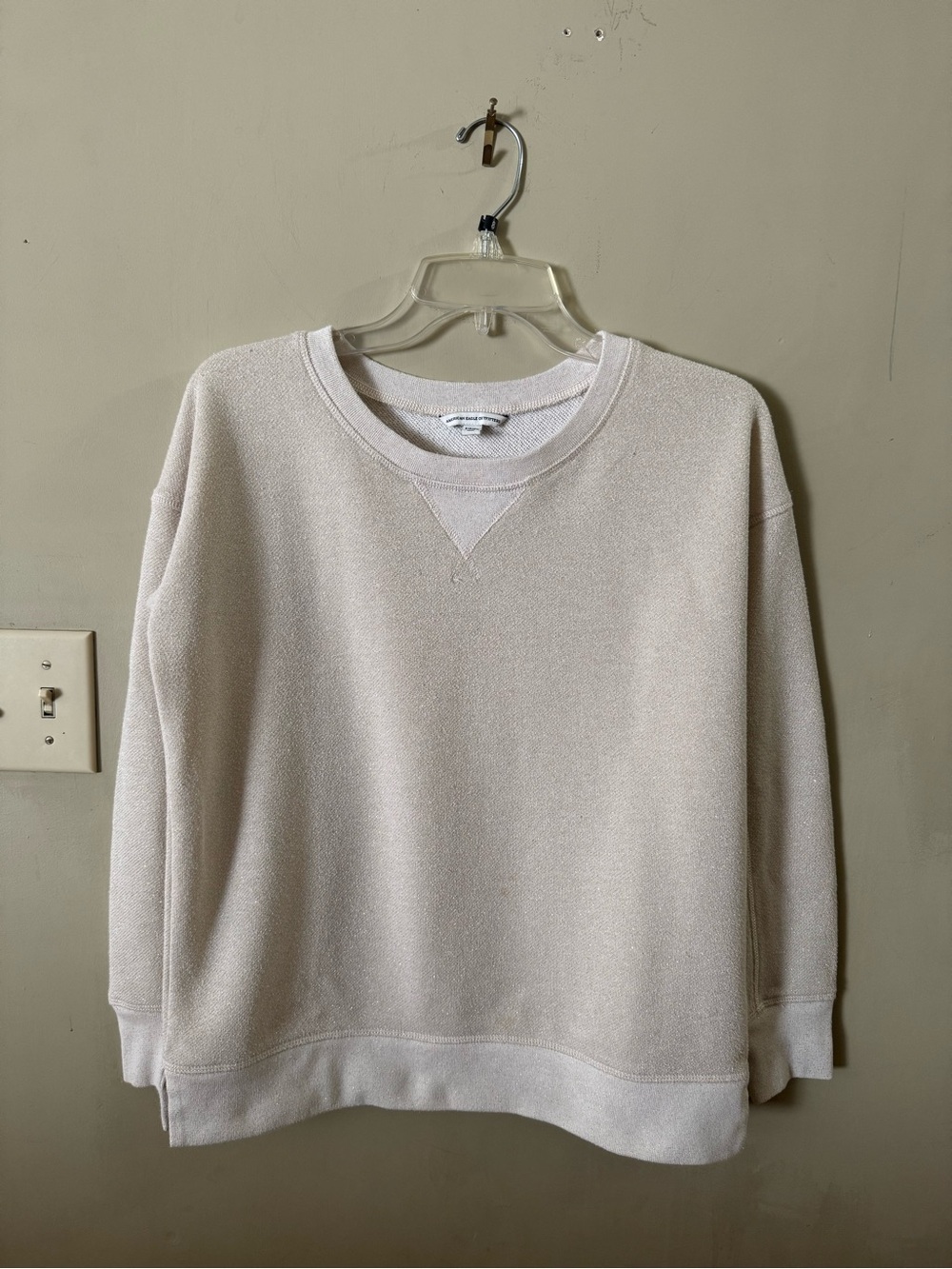 American Eagle Cream Shimmer Metallic Sparkle Sweatshirt EUC S